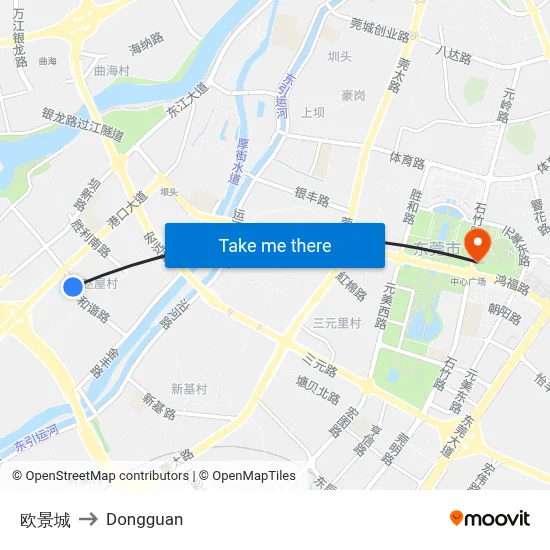 Oujing City to Dongguan map