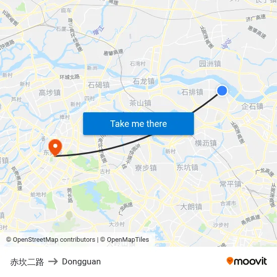 Erlu Road Chikan to Dongguan map