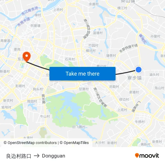 Liangbian Village Junction to Dongguan map