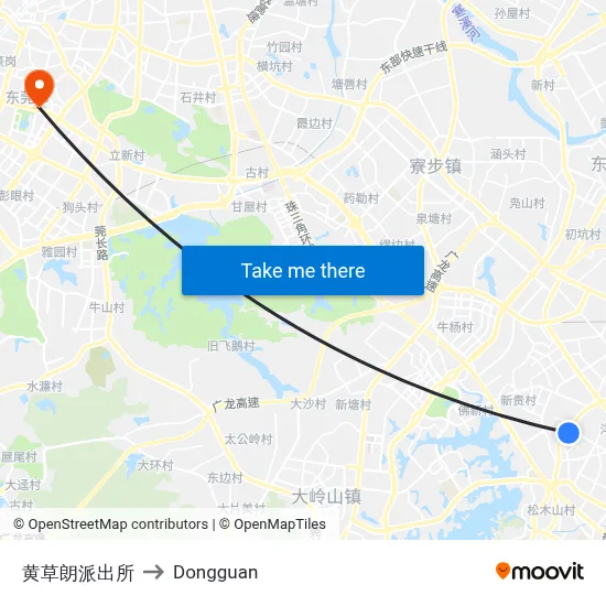 Huangcaolang Police Station to Dongguan map