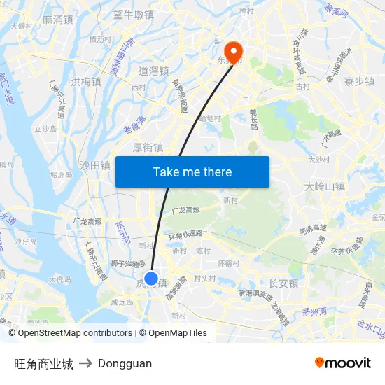 Wangkok Business City to Dongguan map