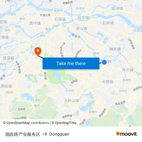 Dezheng Road Industrial Service Area to Dongguan map