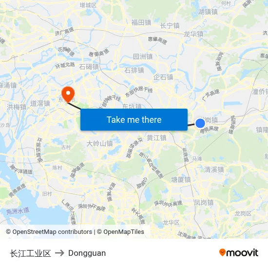 Changjiang Industrial Zone to Dongguan map