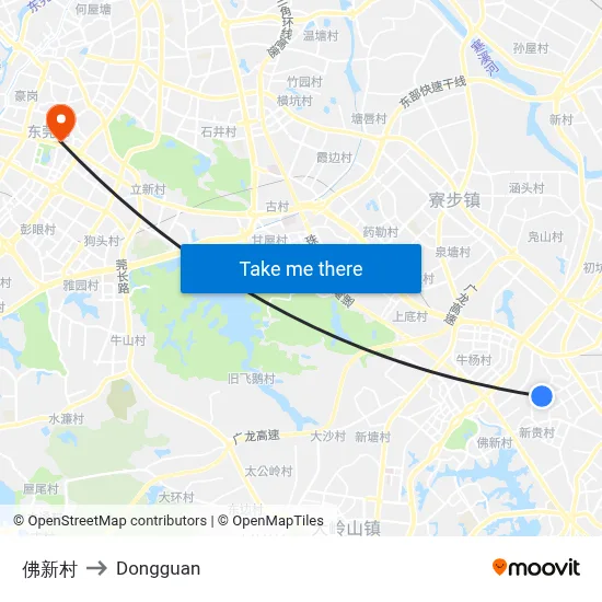 Fo New Village to Dongguan map