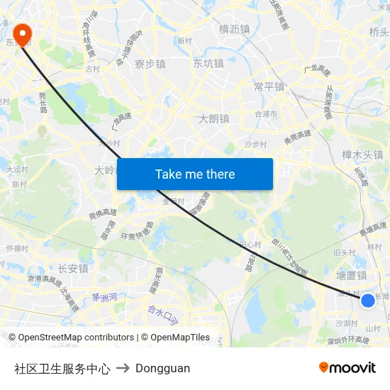 Community Health Service Center to Dongguan map