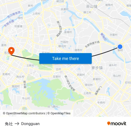 Kakusha to Dongguan map