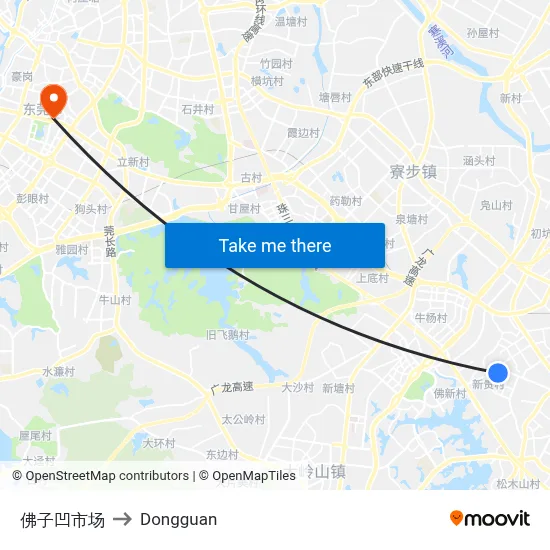 Fozi'ao Market to Dongguan map