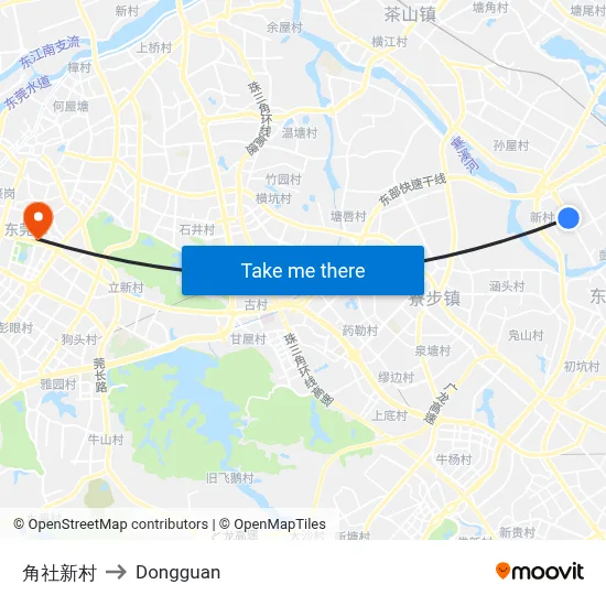 Jiaoshe New Village to Dongguan map