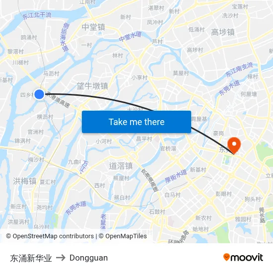 Dongchong Xinhua Ye to Dongguan map