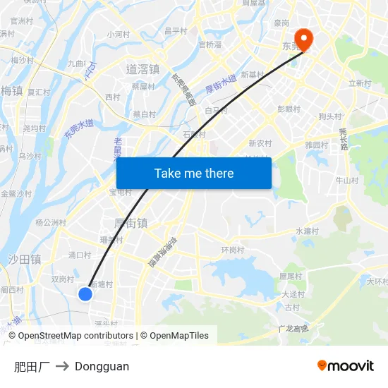 Feitian Factory to Dongguan map