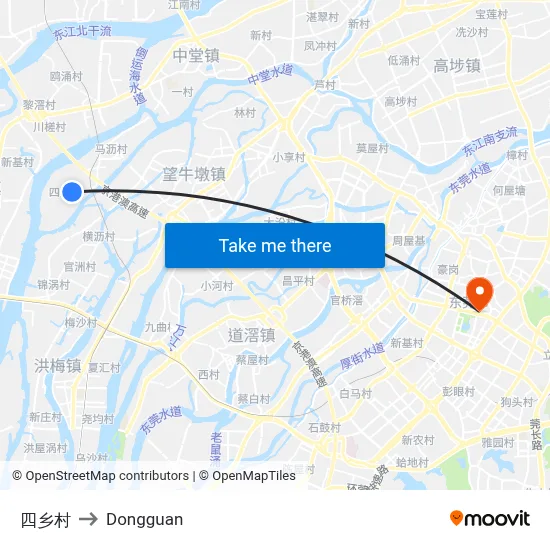 Sixiang Village to Dongguan map