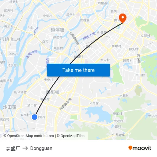 Sensheng Factory to Dongguan map