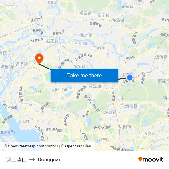 Xieshan Intersection to Dongguan map