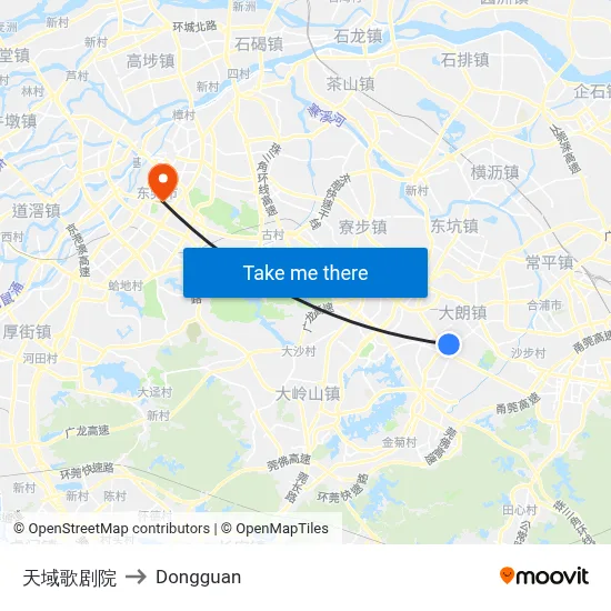 Tianyu Opera House to Dongguan map