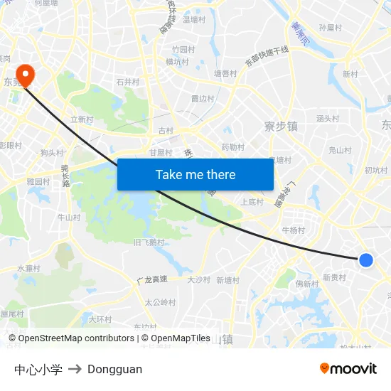 Central Primary School to Dongguan map