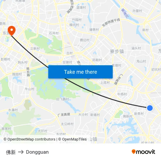 Foxin to Dongguan map