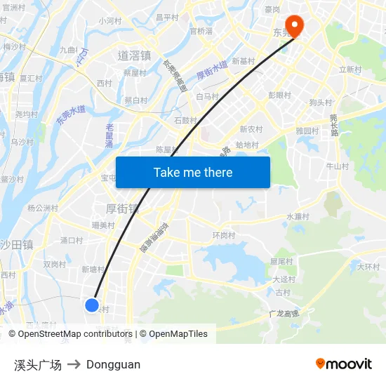 Xitou Square to Dongguan map