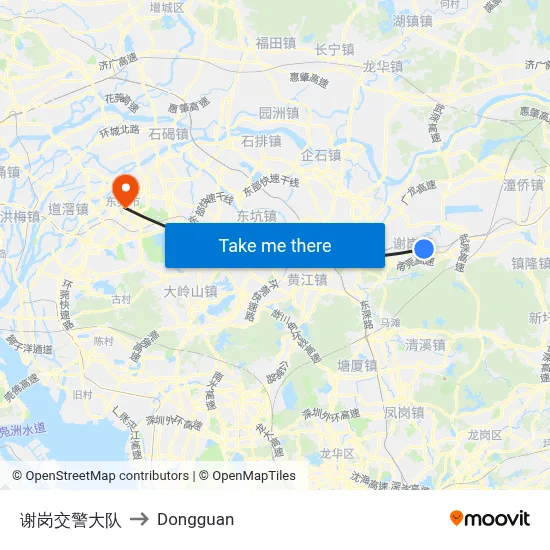 Xiegang Traffic Police Brigade to Dongguan map