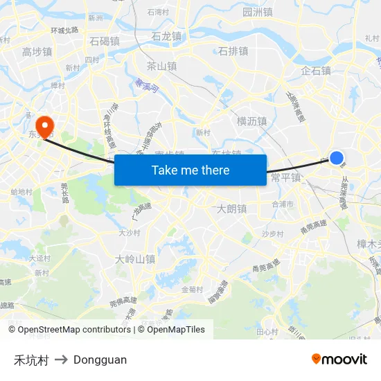 Hekeng Village to Dongguan map