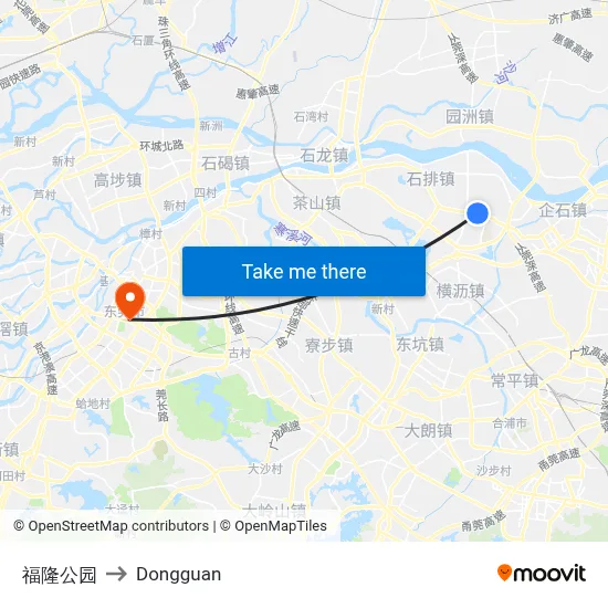 Fulong Park to Dongguan map