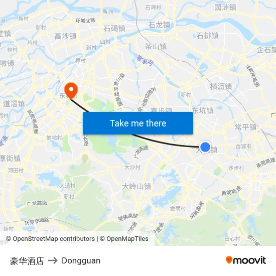 Luxury Hotel to Dongguan map