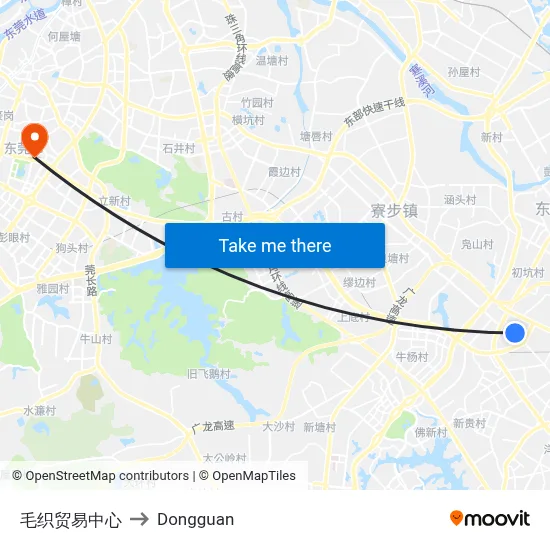 Textile Trade Center to Dongguan map