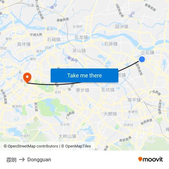 Xialang to Dongguan map