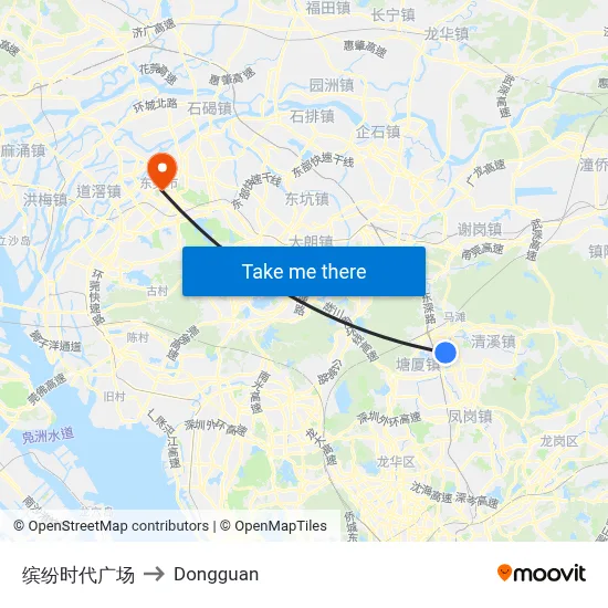 Colorful Times Square to Dongguan map