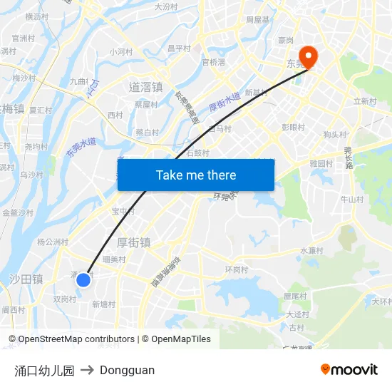 Yongkou Kindergarten to Dongguan map