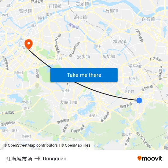 Jianghai City Market to Dongguan map