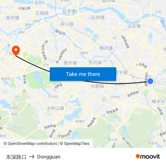 Dongshen Intersection to Dongguan map