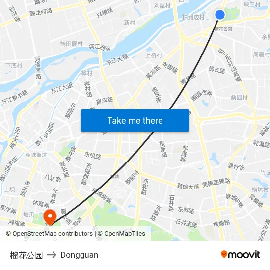 Liuhua Park to Dongguan map
