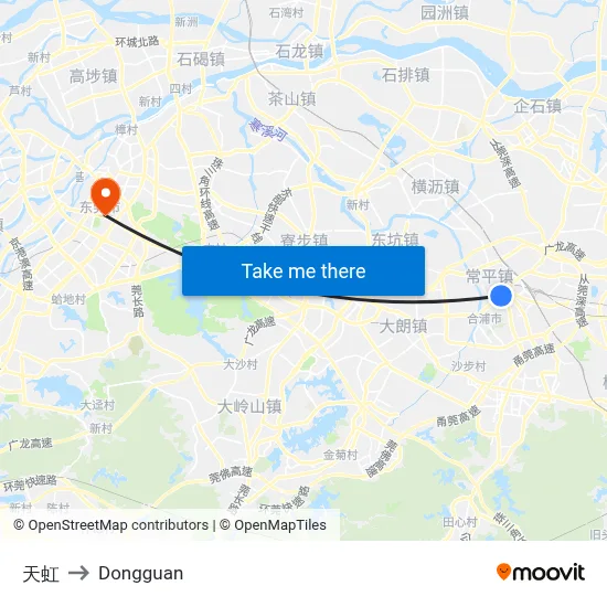 Tianhong to Dongguan map