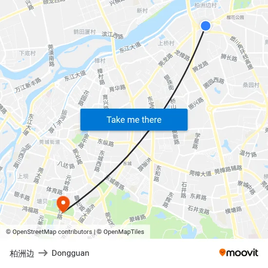 Baizhou Edge to Dongguan map