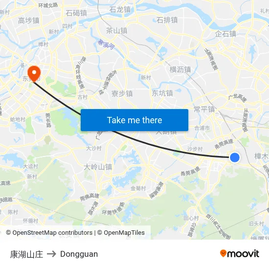 Kanghu Villa to Dongguan map