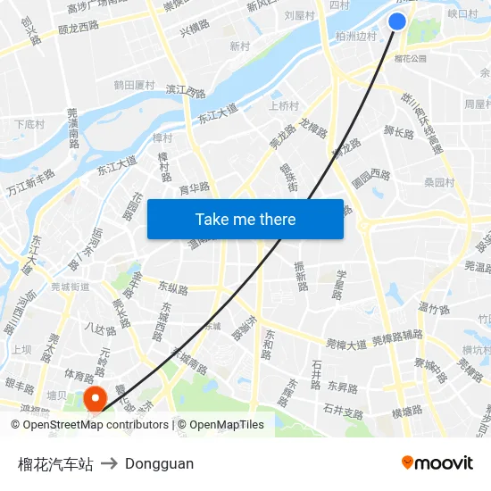 Liuhua Bus Station to Dongguan map