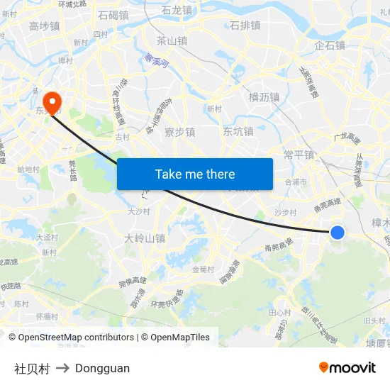 Shebei Village to Dongguan map