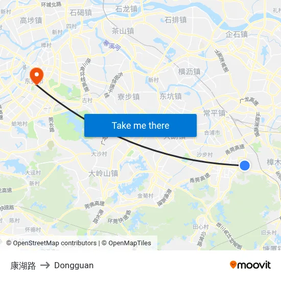Kanghu Road to Dongguan map