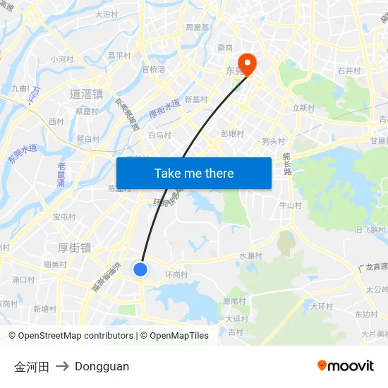 Jin He Tian to Dongguan map
