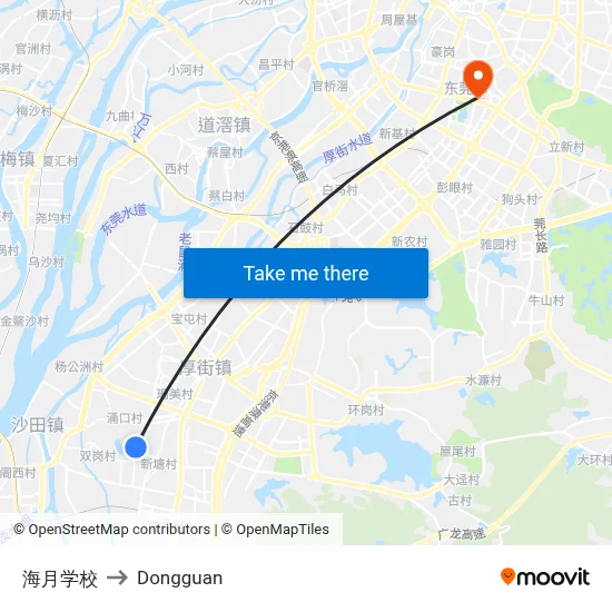 Haiyue School to Dongguan map