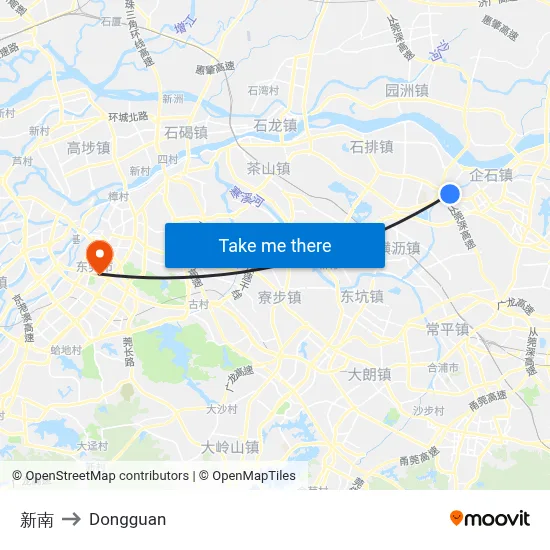 Xin Nan to Dongguan map
