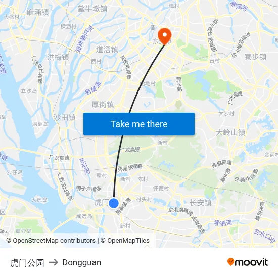Humen Park to Dongguan map