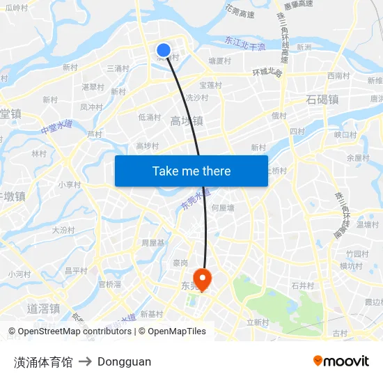 Huangyong Stadium to Dongguan map
