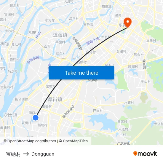 Baona Village to Dongguan map
