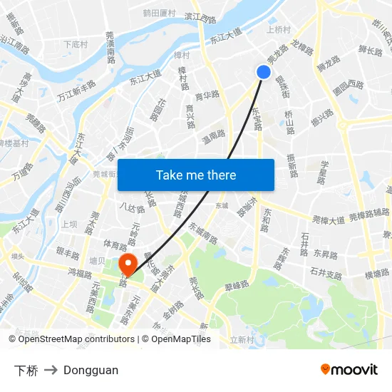 Xia Qiao to Dongguan map