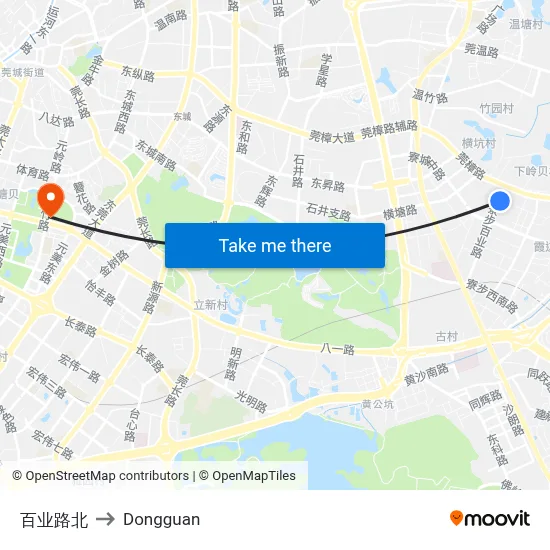 Baiye Road North to Dongguan map