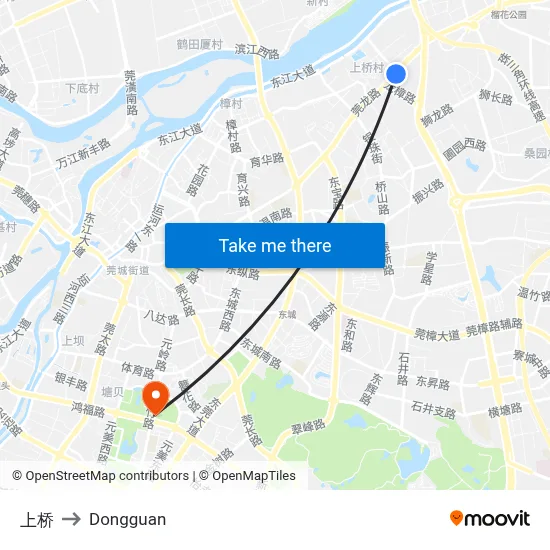 Shangqiao to Dongguan map