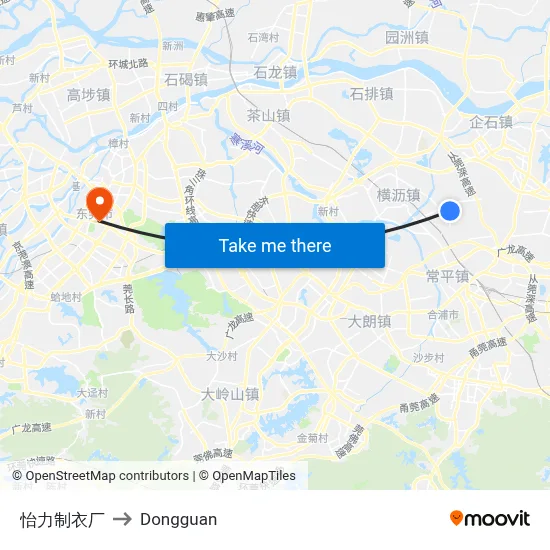 Yili Garment Factory to Dongguan map