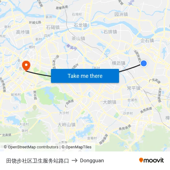 Tianrao Bu Community Health Service Station Intersection to Dongguan map