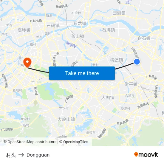 Cuntou to Dongguan map